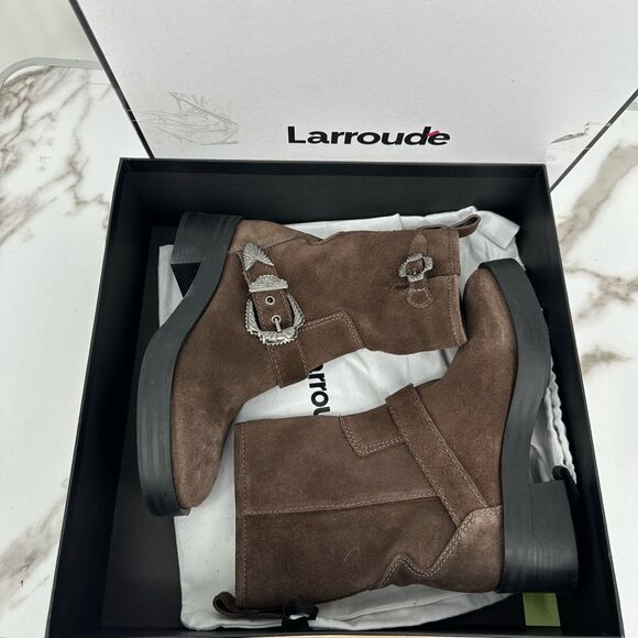 Anthropologie Larroude Hardy Boot Brown Suede Moto Boot Womens 6 Western Boho - Picture 3 of 11